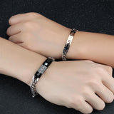 "Her King" & "His Queen" Titanium Couples Bracelet -/Crystal Charm & Cross