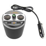 Car Cup Holder LCD Bluetooth Dual Cigarette Lighter / USB Charger